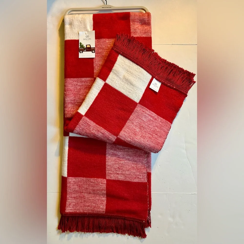 🎁Docofil White Throw Blanket - Red & White Check